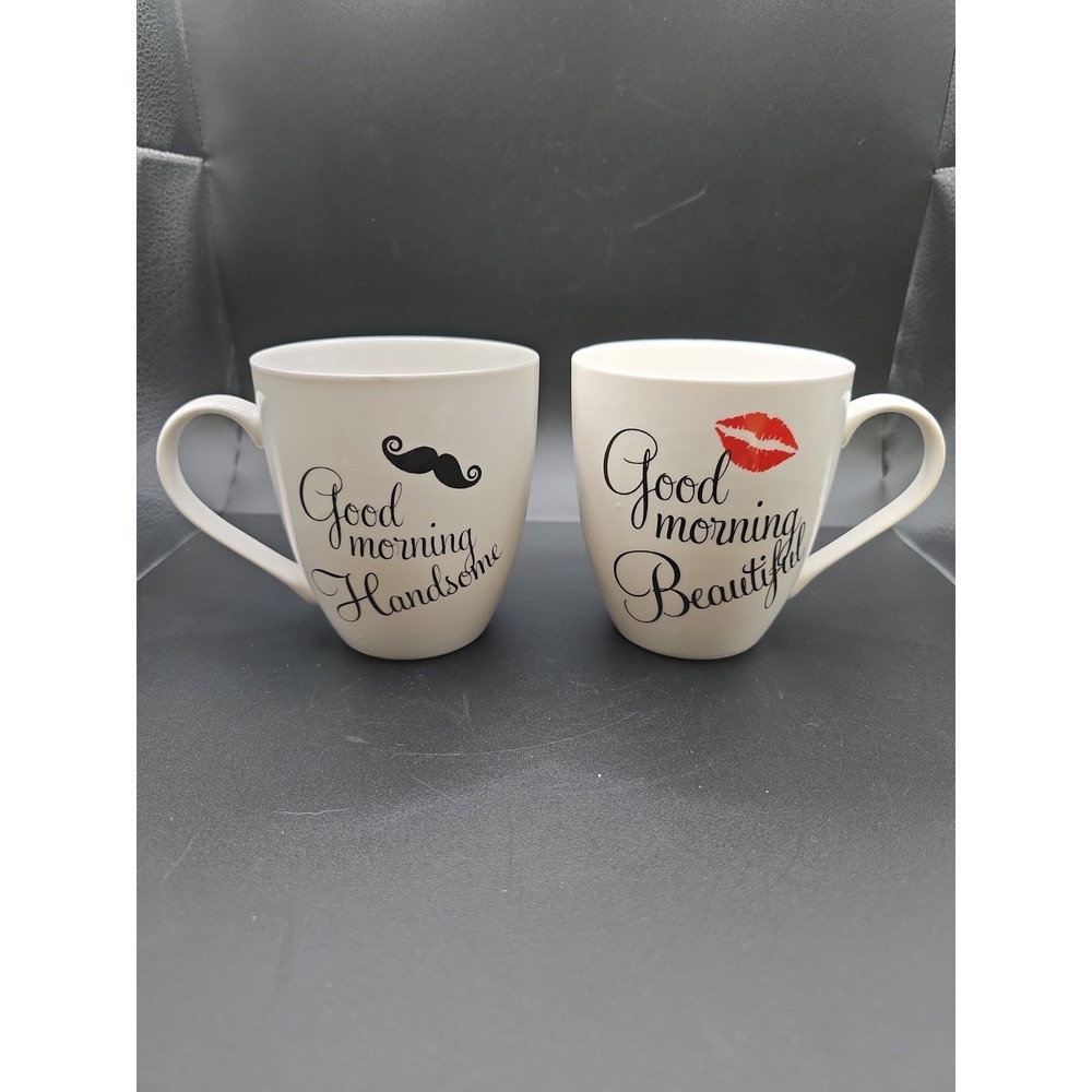 Pfaltzgraff Good Morning Beautiful & Handsome 12 fl oz Ceramic Mug Set of 2